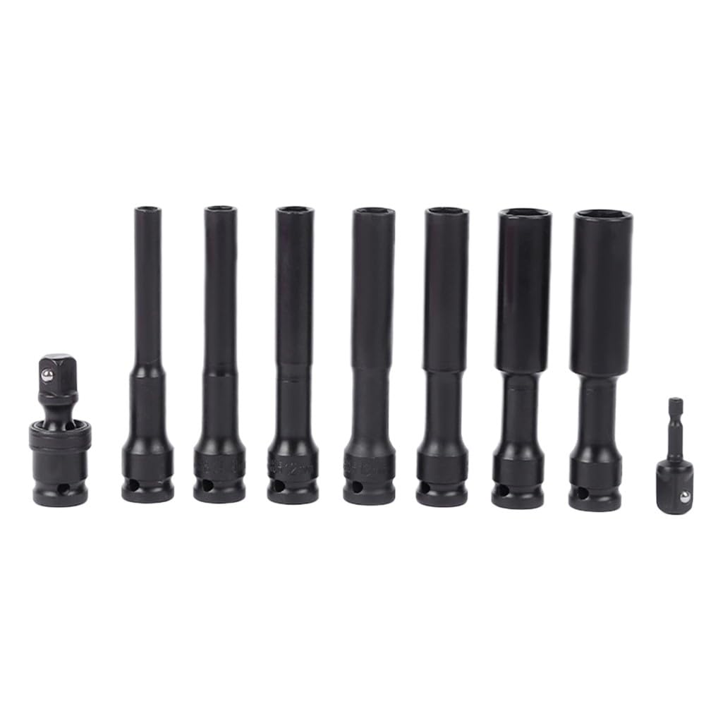 EasyByMall Set di 9 chiavi a bussola esagonali estese da 1/2 pollici, 8-19 mm, adattatore per chiave inglese convertitore con barra di estensione per trapano per cricchetto elettrico