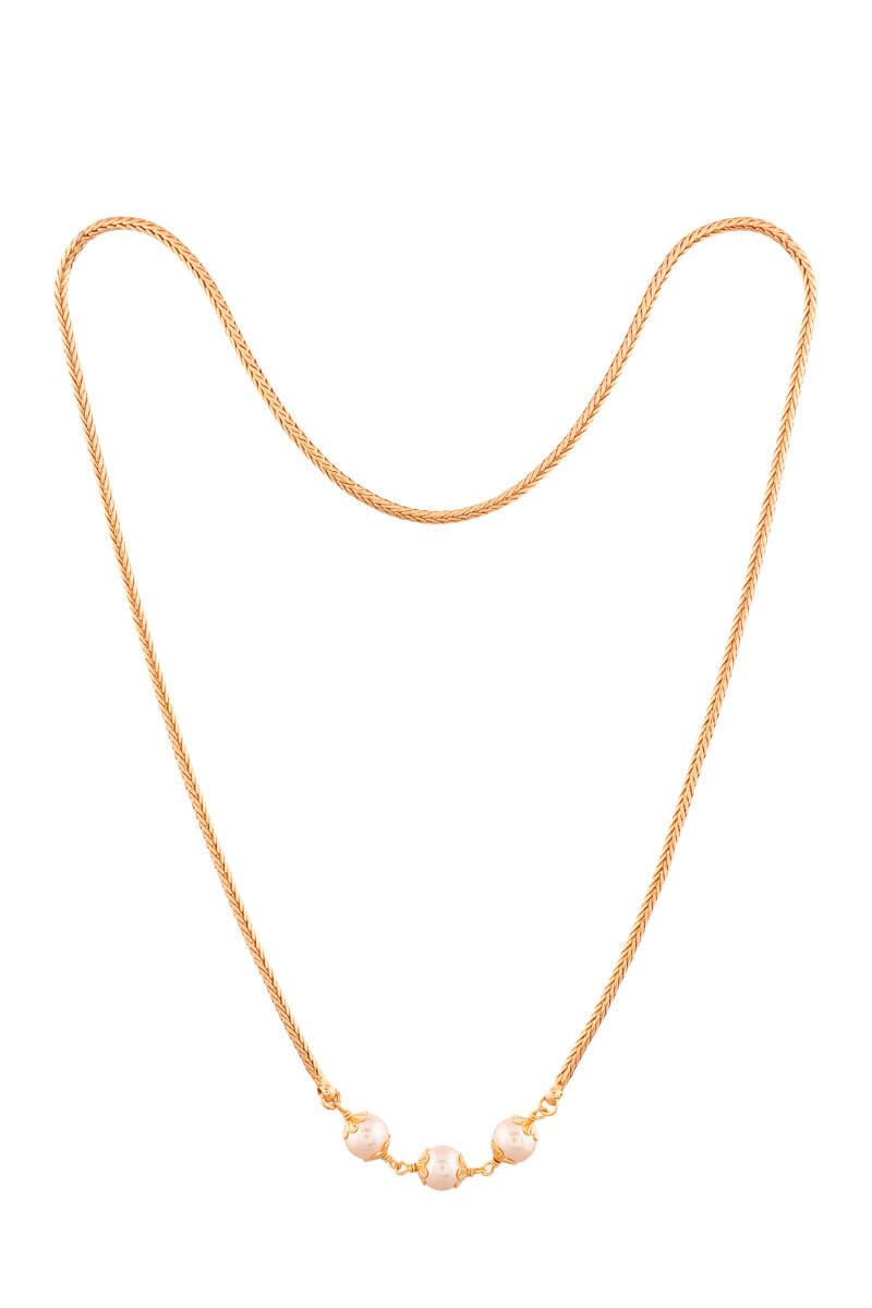 Golden Pearl Chain necklace Length 24 inches One Gram Gold Plated For Women and Girls-image-34