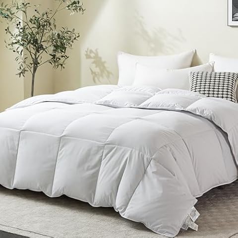 LESNNCIER Luxury Feather Down Comforter Twin Size,Medium Warmth Duvet Insert for All Seasons,Down Proof Cover with Corner Tabs (White,68”x90”) Cover