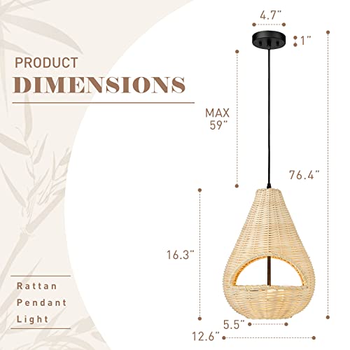 Image of zeyu 2-Light Farmhouse Bamboo Pendant Light, 12.6 Inch Rattan Chandelier Light Fixture, Boho Bird Nest Lamp Shade, ZSL66MIL BK