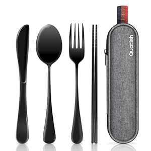 Quatish Camping Besteckset Schwarz, 4-teilig