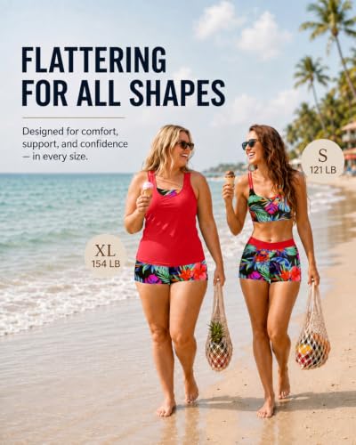 Image of Women's 3 Piece Tankini Swimsuit Tummy Control Bathing Suit with Boy Shorts