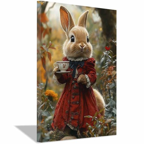 Tableau sur toile lapin BOHUO bleu 40x60cm encadré pour décoration maison