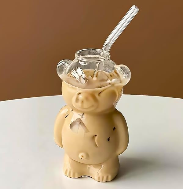 Cute Bear Straw Cup Bear Glass Mug with Lid Straw Cute Bear Straw Cup Bear Glass Mug with Lid Straw