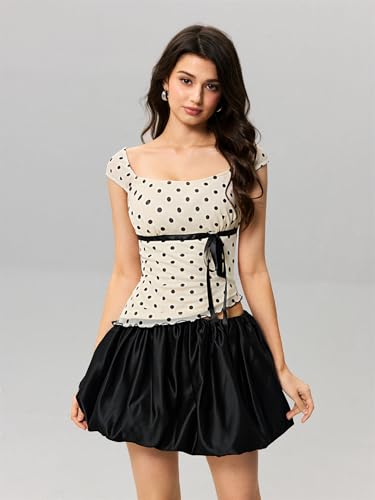 Milumia Women's Polka Dot Tops Cute Square Neck Asymmetrical Hem Tank Top4