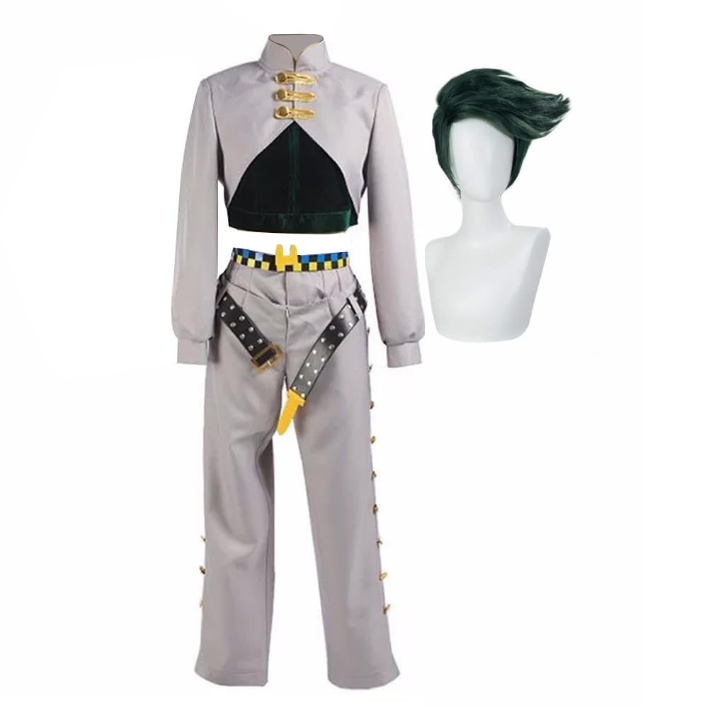 Zhongkaihua JJBA Jotaro Cosplay Anime Jotaro Uniform Black Suit Wig Role Play Outfits Set Role Play Halloween Carnival Party for Fans
