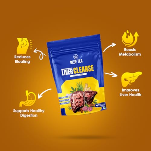 Image of BLUE TEA - Liver Cleanse Tea - 60 Tea Bags - Plant Based | Helps with Fatty Liver Detox | Improves Liver Health | Milk Thistle, Manjistha, Haritaki, Pippali | Caffeine Free - Herbal Tea | Ziplock Pack