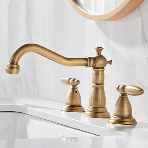 Grifo de latón de tres orificios con doble maneta clásica para control de agua fría y caliente