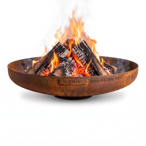 MOODZ Brasero de Exterior en Acero Corten Ø 100 cm - Pozo de Fuego Robusto de 3 mm de Espesor -...