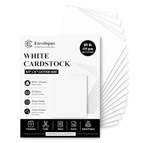 White Cardstock 8.5 x 11 235gsm/85 lb Heavyweight Card Stock Paper Bright White Smooth Matte Printable Cardstock for Printer Invitations School Projects DIY Cards Menus 30 Sheets.