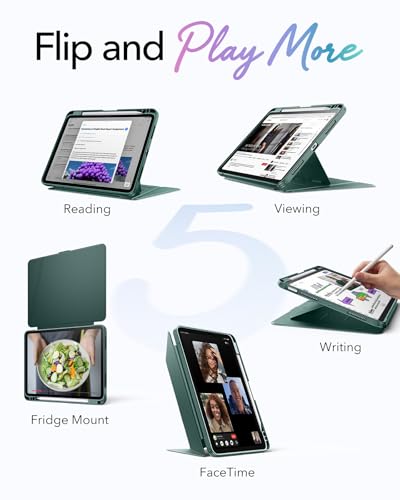 Image of ESR for iPad Air 11 Inch Case M4 /M3 /M2 (2026 /2025 /2024), iPad Air 5th /4th Gen (2022 /2020), Vertical Stand Cover, Multi Stand Angles, Ultra-Stable Case with Pencil Holder, Flip Series, Green
