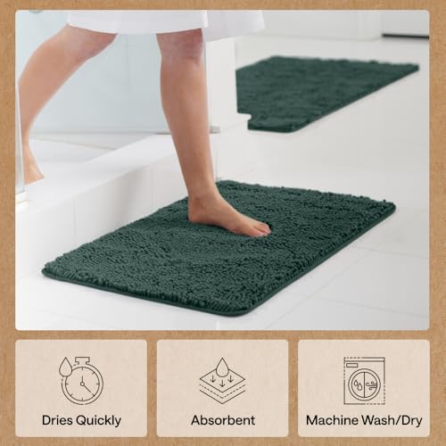 Image of GORILLA GRIP Bath Rug Mat 36x24, Thick Soft Absorbent Chenille, Quick Dry Microfiber Mats, Rubber Backing Washable Shower Floor Rugs, Bathmat Runner, US Designed Bathroom Home Decor Accessories Hunter