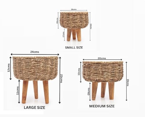 Image of Jute Handmade Twisted Natural Rope Planters for Indoor Plants | Jute Baskets | Plant Container | Gamla for Indoor Home Decor&Outdoor Balcony | Garden - Natural Brown (Set of 3)