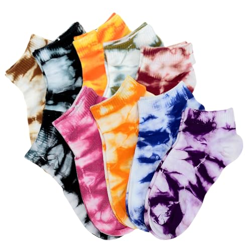 10 Pairs Women Cotton Tie Dye Socks Ankle Socks Low-Cut Socks Novelty No-Show Socks, 5-94