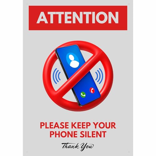 Image of Please Keep Your Phone Silent Sign Sticker Board | 29 x 20 CM | Peel & Stick or Screw Fixing | Pre-Drilled Holes | Office, School, Hospital & Library Signage (Phone Silent, A4 - Medium - 1 Piece)