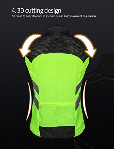 Wosawe Men's High Visibility Cycling Wind Vest Sleeveless Reflective Bicycle Gilet (Green, Xxl (Chest 46.5-49″″)) #TOP4