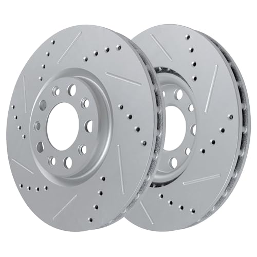 Image of Detroit Axle - Front Brake Rotors for Chrysler 200 Dodge Dart Jeep Compass Renegade Fiat 500X, Drilled and Slotted Disc Brake Rotors Replacement: 12.01 inch inch Rotor