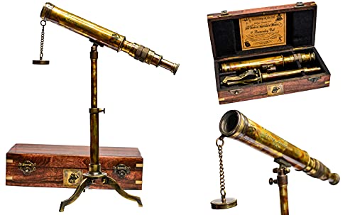Sailor's Art Antique Brass Telescope-Vintage Look with Tripod Stand-12 Inch High Magnification with Glass Optics, Functional Instrument- W. Ottway & Co London 1915-Fully Calibrated Celestial Viewing