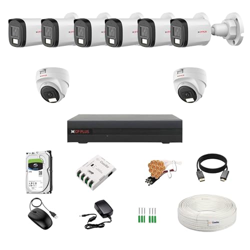 Image of CP Plus illumax 5MP 8 Channel DVR, 5MP 2 Dome & 6 Bullet Cameras [Color Night Vision + Built-in Audio MIC + SMART Dual Light + Motion Detection] + 2 TB HDD + CLOCITE 8 CH SMPS + CCTV Cable + BNC /DC