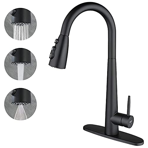 Amazing Force 3 Modes Kitchen Sink Faucet Single Handle Kitchen Faucet With Pull Down Sprayer Stainless Steel Faucet For Kitchen Sink Kitchen Faucets For Home Kitchen, Rv, 1.8 Gpm (Matte Black) #TOP1