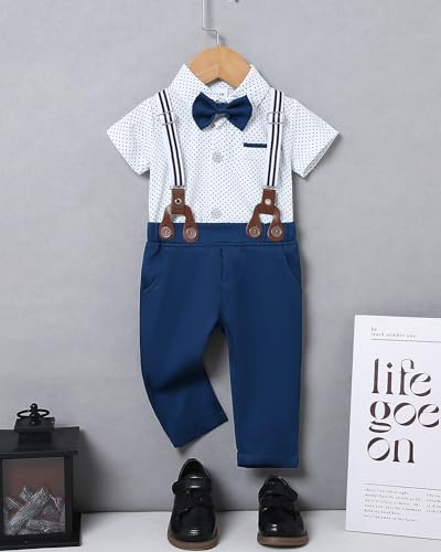 ZOEREA Baby Boy Suit Gentleman Outfit Clothes Infant Tuxedo Short Sleeve Dress Shirt+Suspender Pants+Bowtie+Hat 0-18M2