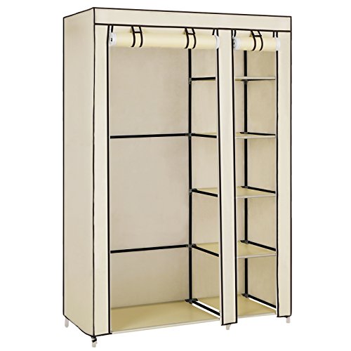 SONGMICS XL Stoffschrank Kleiderschrank Faltschrank Campingschrank mit Kleiderstange 110 x 175 x 45 cm Beige LSF007M