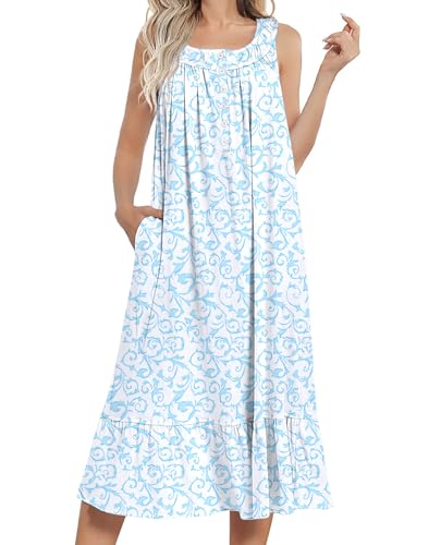 Image of Ekouaer Women's Nightgowns Long Sleeveless Night gown with Pockets Soft Ladies Nightdress