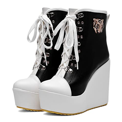 Women's Round Toe Wedge Platform Dress Ankle Boots Lace Up Chunky High Heels Dressy Short Booties2