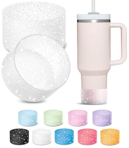 2 PCS Glitter Silicone Boot Compatible with Stanley Tumbler 20 30 40 oz & Fits Hydro Flask Water Bottle 12-24oz & Fits Yeti, Simple Modern, Owala Cup - Bling Cup Bottom Protector Accessories