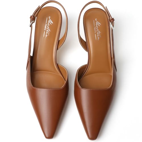 Image of Mostrin Kitten Heels for Women Slingback Pointed Closed Toe Heels Women's Pumps Shoes for Wedding, Party, Commuting