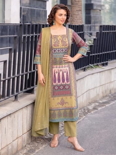 Image of ANNI Designer Women's Rayon Viscose Straight Printed Kurta with Pant and Dupatta