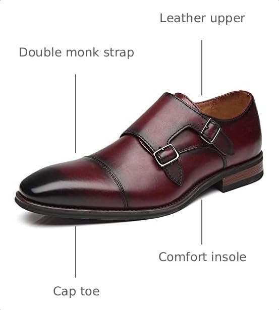Image of La Milano Mens Double Monk Strap Slip on Loafer Cap Toe Leather Oxford Formal Business Casual Comfortable Dress Shoes for Men