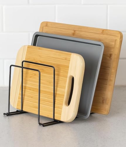 Image of Plate Stand & Dish Rack Organizer - 4-Slot Countertop Iron Rack, Space-Saving Black Plate Holder (L-9 x W-8.5 x H-7 Inches)