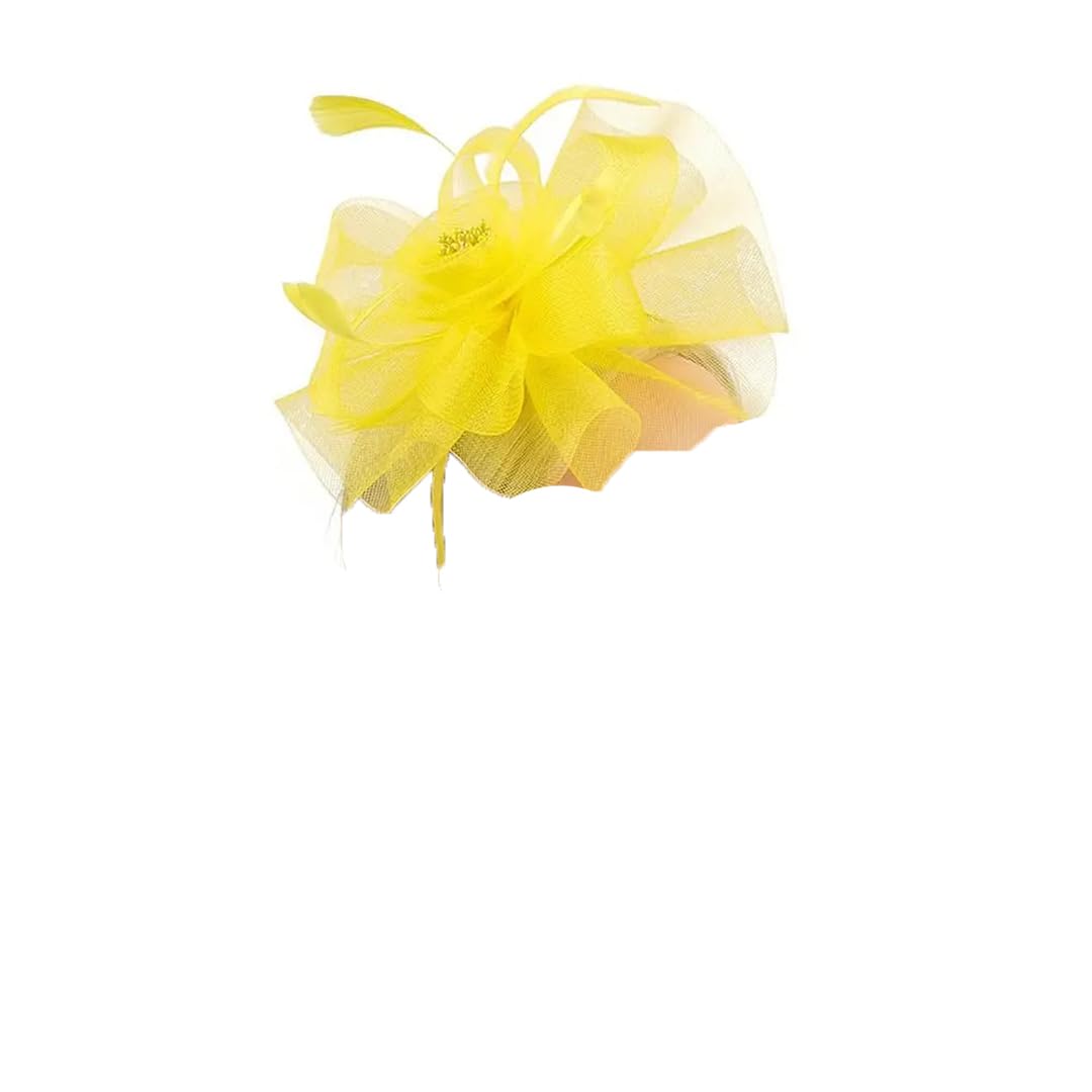 Tocado Nupcial, Sombreros, Cinta de Plumas, Accesorios para el Cabello de Malla, Diadema para Fiesta de té para Mujer (Amarillo, Talla única)