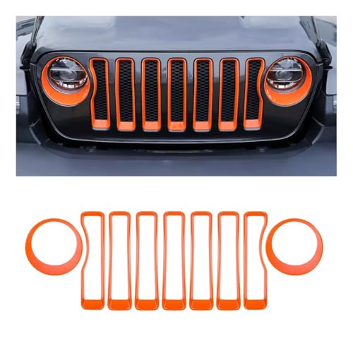 Image of MAXDOM Grille Inserts Headlight Covers Set Fits for Jeep (2018-2023) Wrangler JL JLU (Orange, Sport /Sport S)