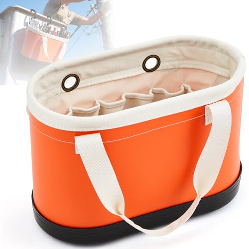SilTriangle Orange Oval Hard Bucket Tool Organizer with Hook Holes, Non Conductive Plastic Lineman