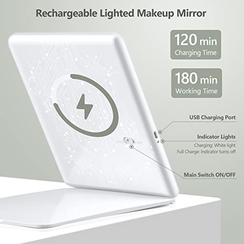 Portable Travel Makeup Mirror with 3 Lighting Options and Rechargeable Battery