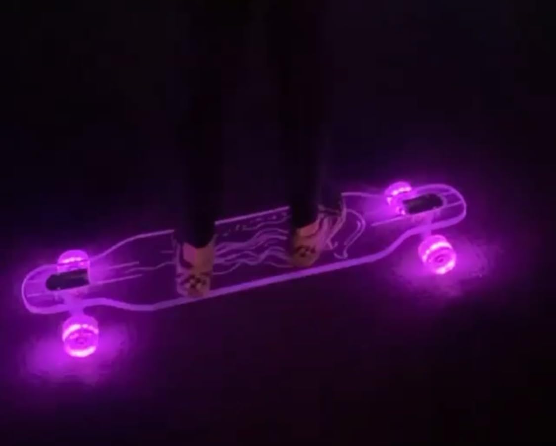 Patineta larga transparente de acrílico transparente con ruedas LED iluminadas para paseos suaves - Pasea por las calles con estilo con longboard construido para principiantes y 7
