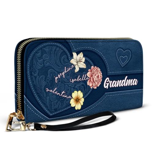 Grandma's Little Hearts Birth Month Flowers - Personalized Leather Long Wallet, Engraved Wallet with Grandkids Names, Personalized Leather Wallet for Grandma, Personalized Wallets for Women2