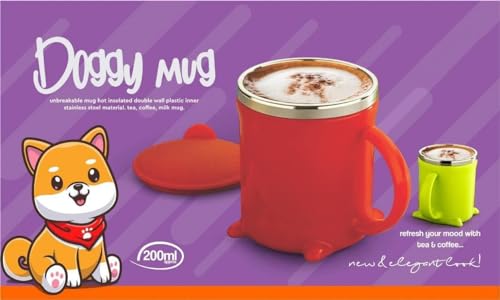 Image of Coffee Mug with Lid & Handle - 200ml Cute Dog Shape Coffee & Milk Mug with Inner Stainless Steel for Kids & Adults, Perfect Tea Cup for Home Kitchen, Office & Travel(Multicolor)