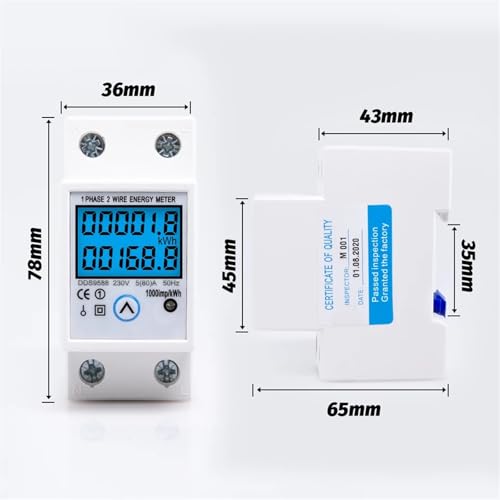 Compteur d'énergie kWh monophasé Rail DIN rétroéclairé AC 220V