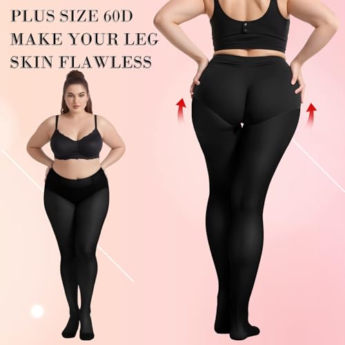 Image of Abeillo Plus Size Black Tights for Women, 60D Women's Stockings, Soft Opaque Pantyhose High Waist Leggings for Comfort and Elegance(M)