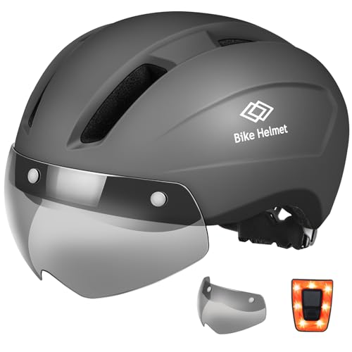 Mixiu 自転車ヘルメット CE認証 磁気ゴーグル付 UVカット 防風防塵 自転車用ヘルメット 耐衝撃 通気性 軽量 サイクリングヘルメット サイズ調整可能 58-63cm LEDテールランプ付き おしゃれ 男女兼用 道路 オフロード 通勤 通学 (ダー