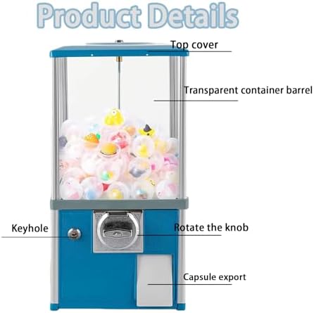 Candy Vending Machine with Locks & 2 Keys, Holds 100-200 Capsule Balls, Mini Gum Dispenser for Home, Game & Retail Stores, Durable Aluminum Alloy, White Finish