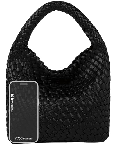 NOBLIFE Bolsa feminina de tecido, de couro vegano, com mini bolsa feita à mão, Preto, pequeno, Small, Bolsas de ombro retrô chiques