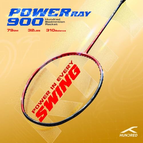 Image of Hundred Power Ray 900 Badminton Racket with Full Cover | 79 Grams | Maximum Tension ≤32 lbs