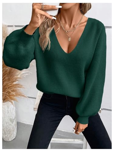 Image of GORGLITTER Women's Bow Fall Sweaters 2025 Cable Knit Chunky Oversized Long Sleeve Backless V Neck Pullover Tops