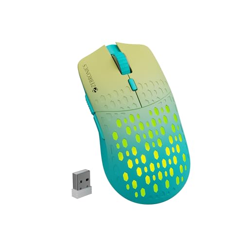 Image of ZEBRONICS Marine Wireless Mouse with Rechargeable Battery, BT + 2.4GHz, 6 Buttons, 4 DPI, 1000 /1600 /2400 /3200, Comfortable & Ergonomic Design, Multicolor LED Lights (Green)