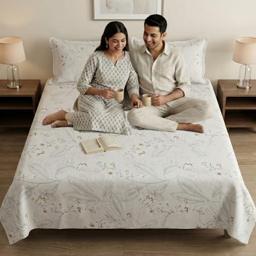 Image of Mafatlal 186 TC Metro Cotton King Size Bedsheet | 108 x 108 Inch| Soft, Breathable & Lightweight |Includes 2 Pillow Covers