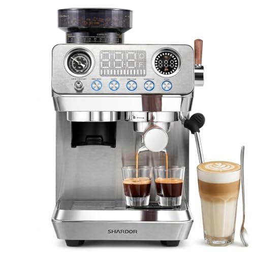 Image of SHARDOR 20 Bar Espresso Machine with Built-In Grinder, 45 Settings, Silver